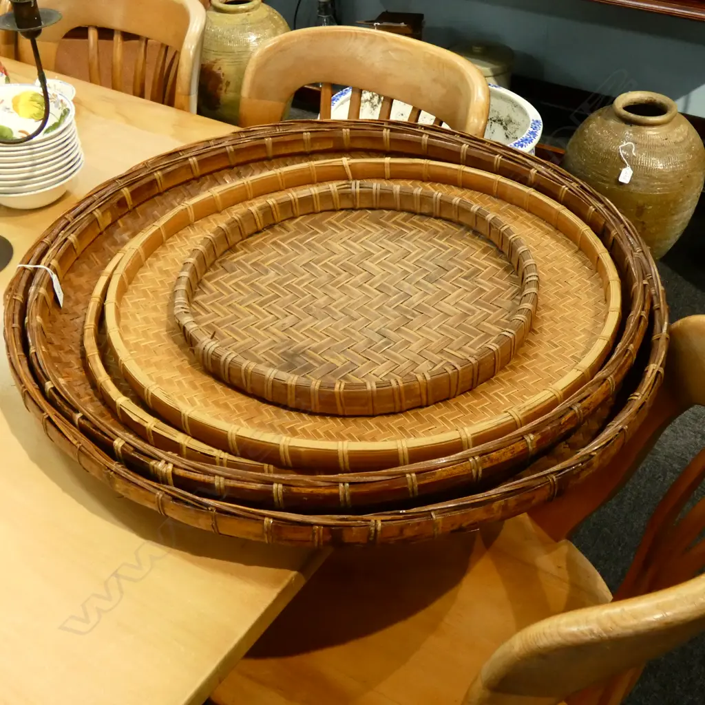 5 CIRCULAR BAMBOO TRAYS 700MM DIA  Image 1++