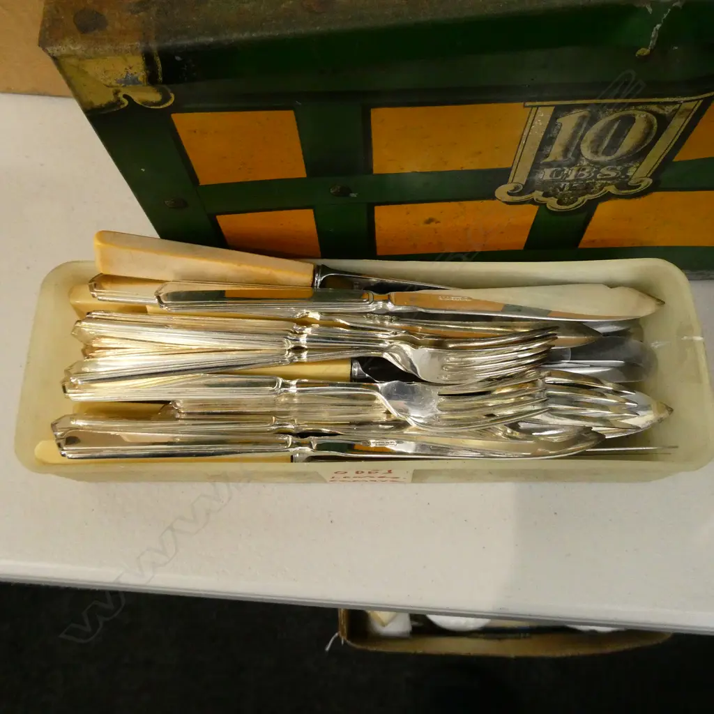 VARIOUS 'BONE' HANDLED KNIVES PLUS EP FISH SET Image 1++
