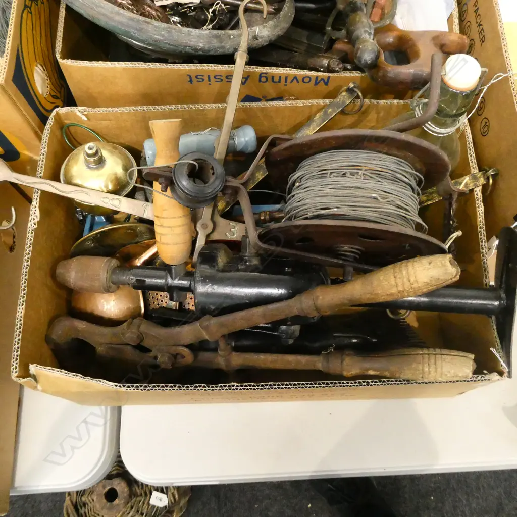 BOX LOT ASST VINTAGE TOOLS; HAND DRILLS ETC Image 1++