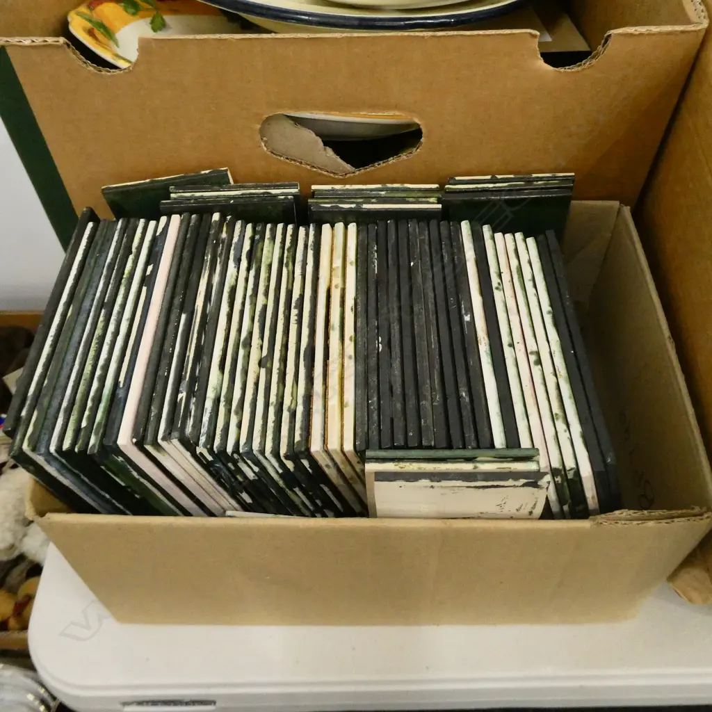BOX LOT ASST. WAIPU HAND DECORATED TILES  Image 1++