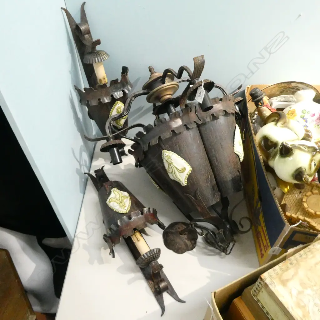 RUSTIC METAL HANGING LIGHT + 2 WALL SCONCES H 560 MM Image 1++