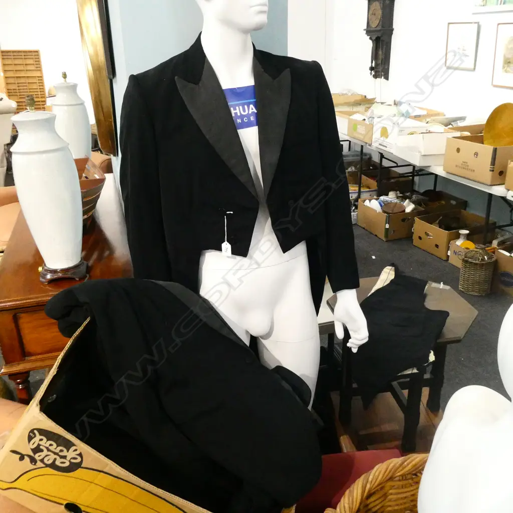 VINTAGE MENS TUX TAILS / SUITS; 4 JACKETS, WAISTCOAT & 2 PRS TROUSERS Image 1++