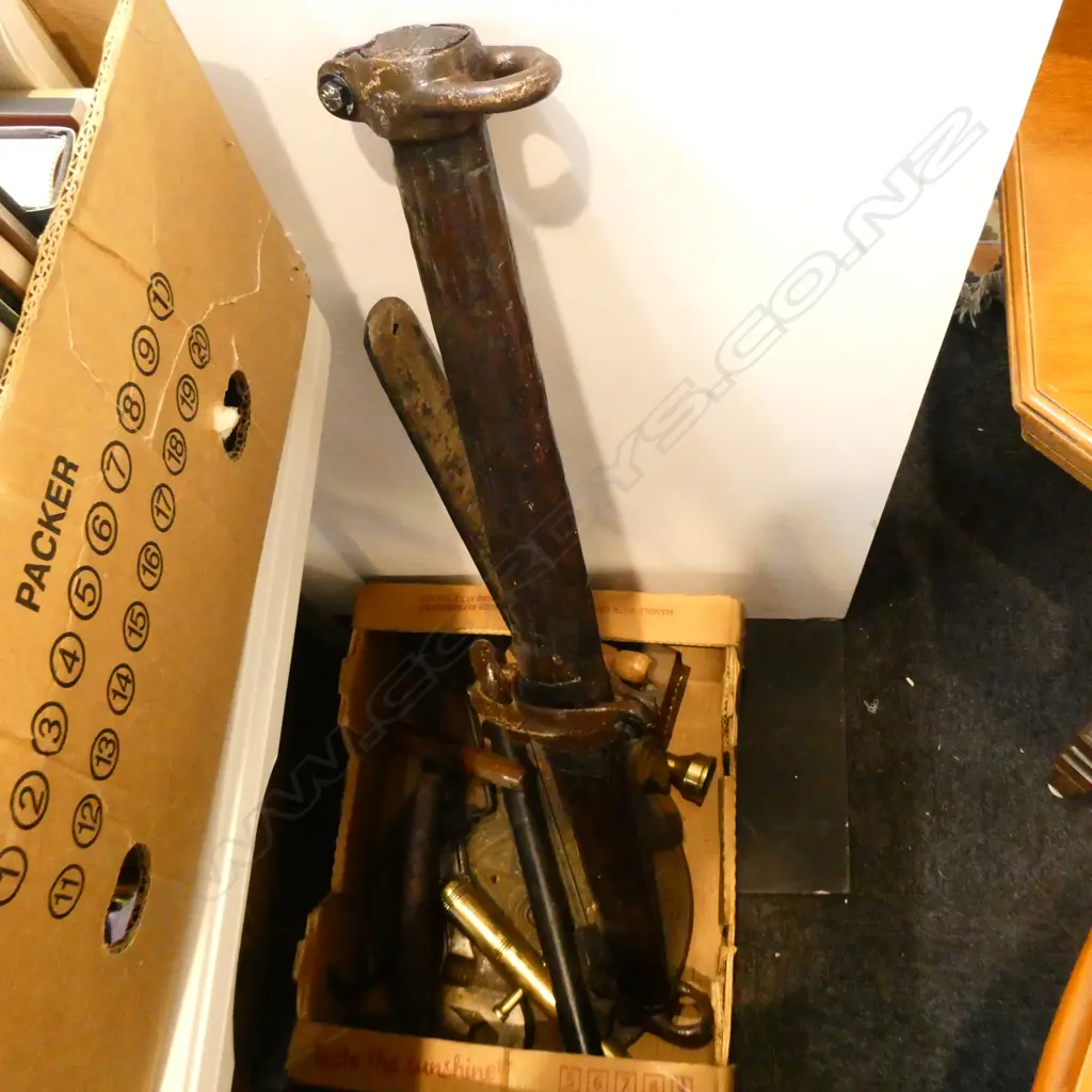 BOX LOT CAST IRON SUNDIAL, IRON, VINTAGE TOOLS ETC Image 1++