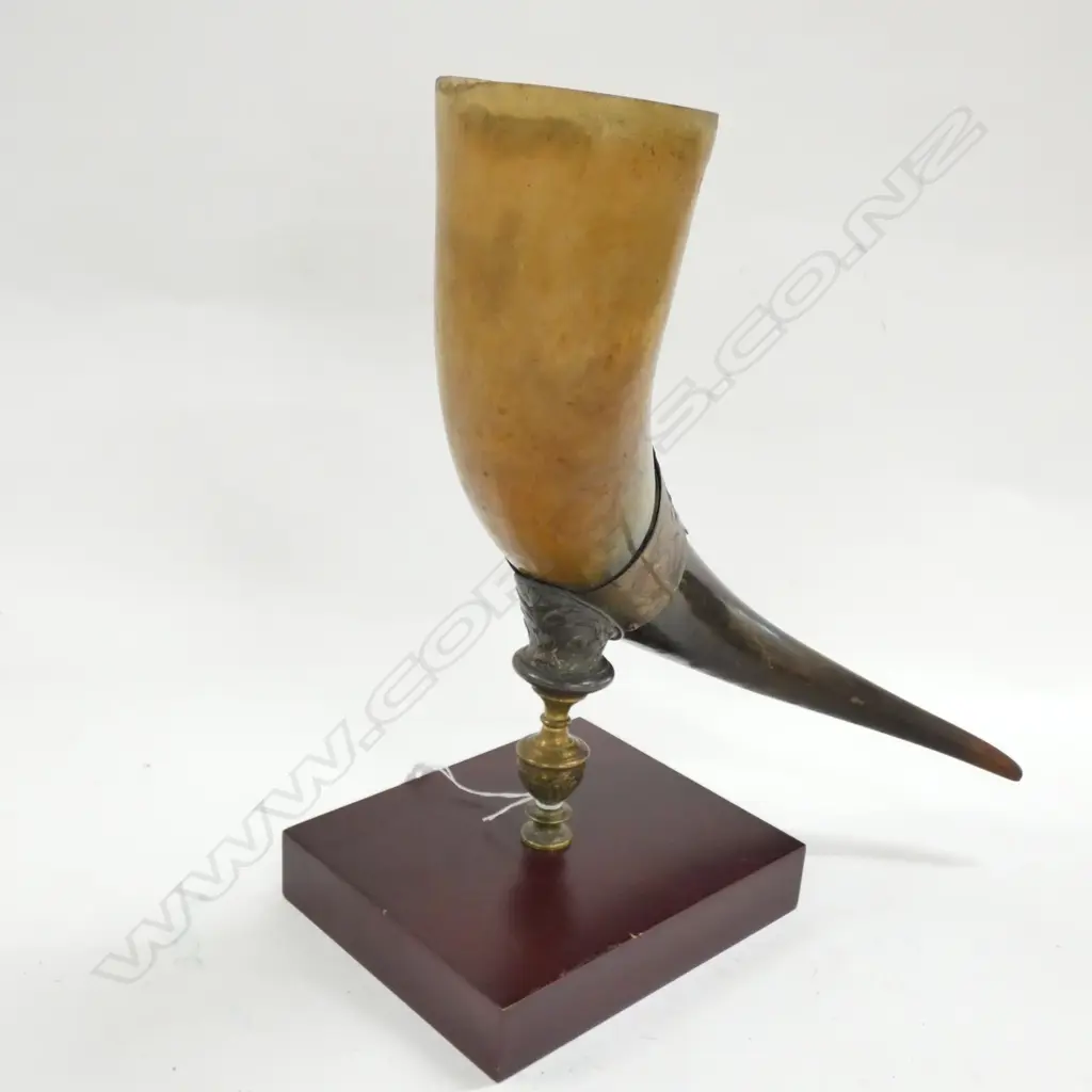 19THC HORN VASE BRASS MOUNT LACQUERED BASE Image 1++