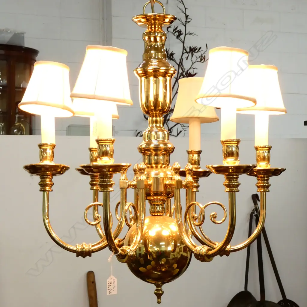 QUALITY DUTCH BRASS 6 BRANCH CHANDELIER  H 620 MM Image 1++