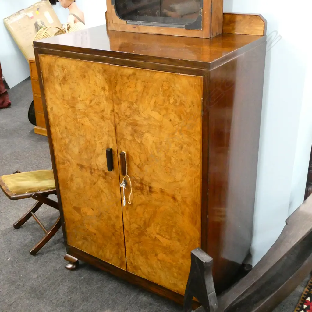 TEAK & BURR WALNUT CHEST OF DRAWERS WITH DOORS 1930S H. 1225MM W. 835MM Image 1++