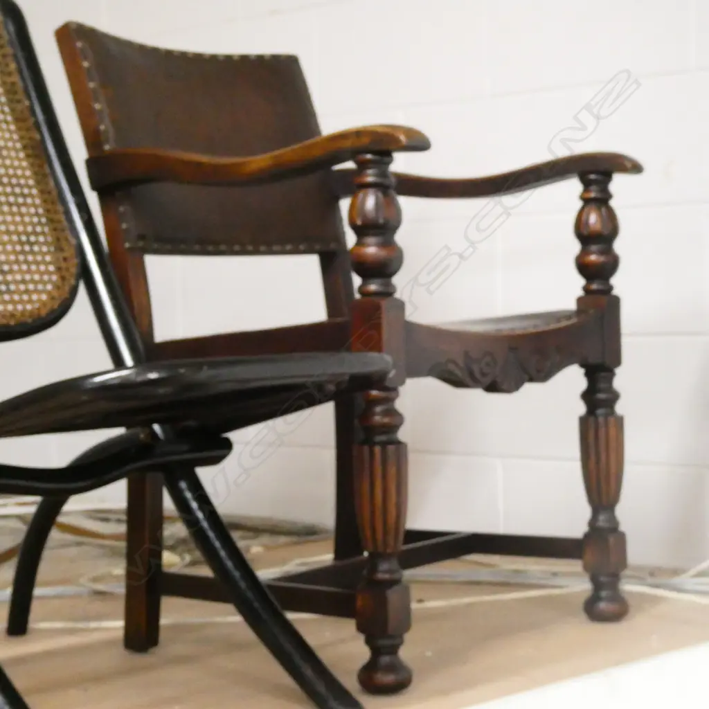 OAK ARMCHAIR WITH BRASS STUDS  Image 1++
