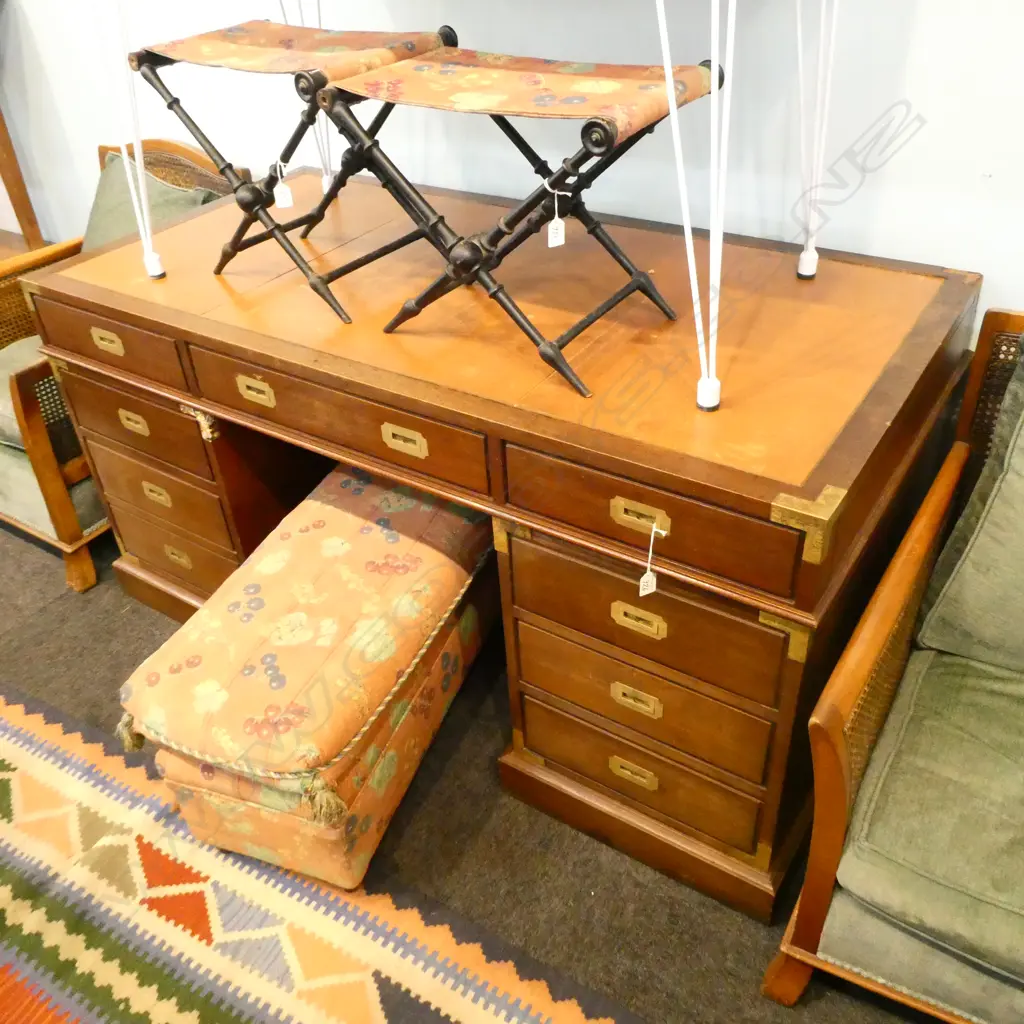 BRASS BOUND TWIN PEDESTAL DESK L 1540 MM Image 1++