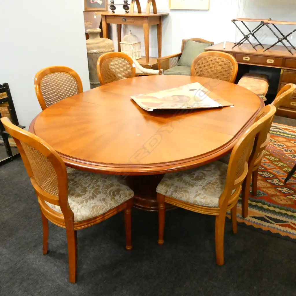 DECO STYLE EXTENSION DINING TABLE WITH SIX CANE BACK CHAIRS L EXTENDED 1890 MM Image 1++