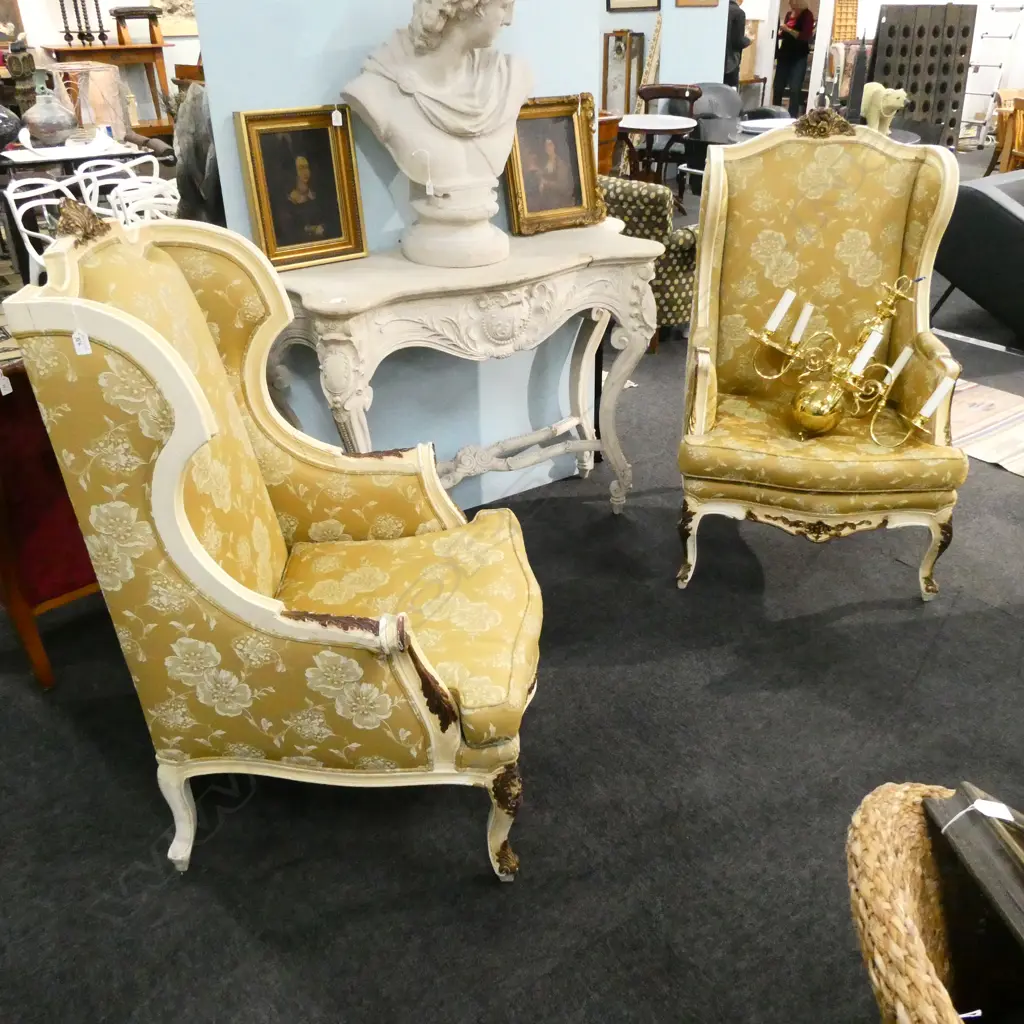 PR OF FRENCH STYLE WING BACK CHAIRS( REQUIRE ATTENTION) Image 1++