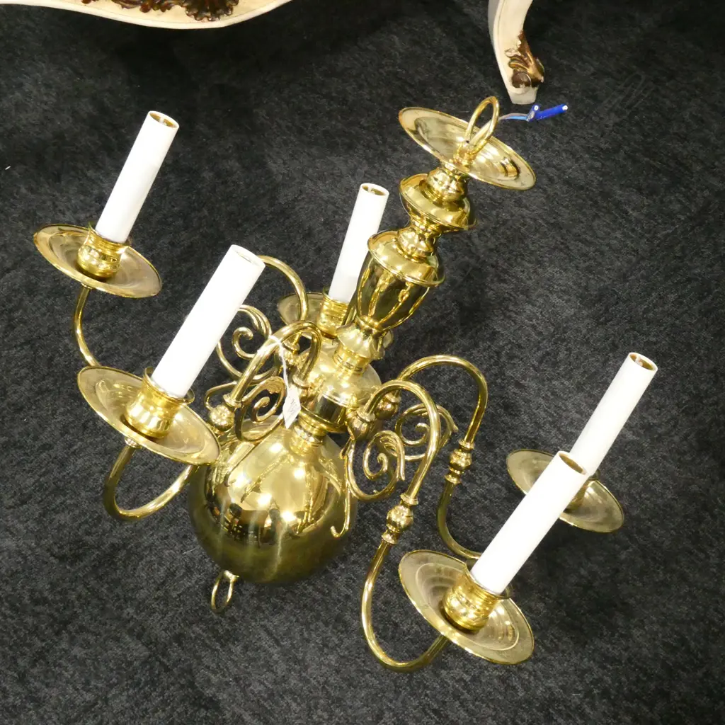 BRASS 5 BRANCH CHANDELIER H 530 MM Image 1++