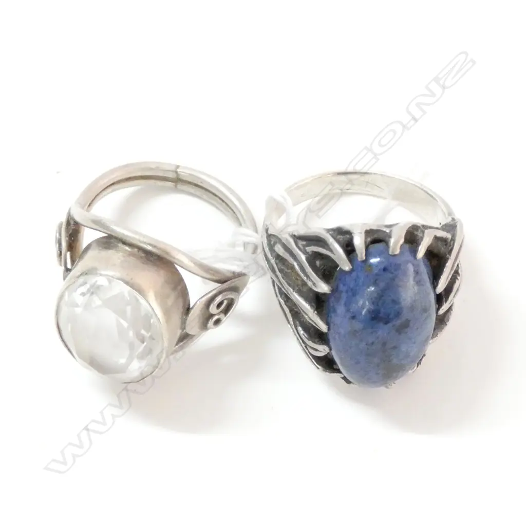2 SILVER? RINGS BLUE & WHITE STONES Image 1++