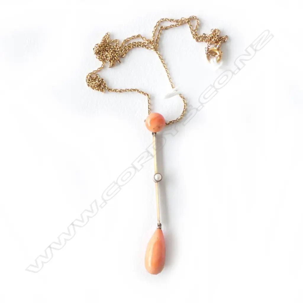 Coral & pearl antique necklace 15ct gold Image 1++