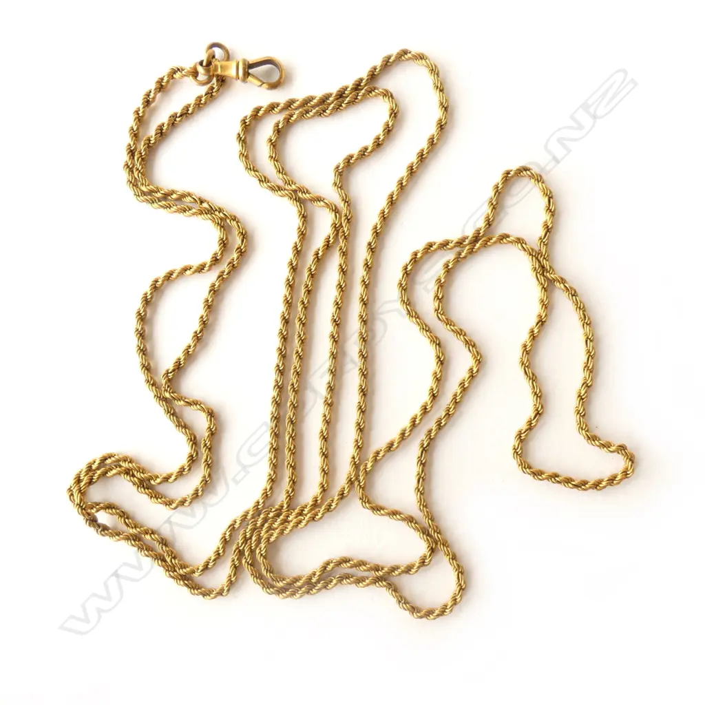 VICTORIAN GILT ROPE TWIST MUFF CHAIN L.1400mm Image 1++