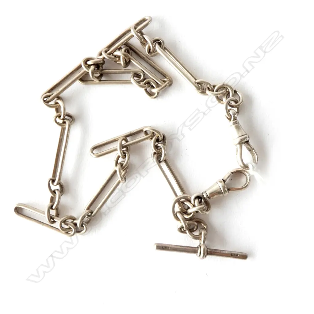 antique sterling silver watch chain, necklace 420mm, 28 grams Image 1++