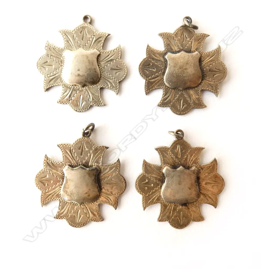 4 VINTAGE SILVER SHIELD FOB SCONCES Image 1++