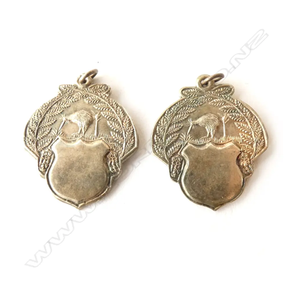 2 VINTAGE SILVER NZ FOB MEDALLIONS  Image 1++