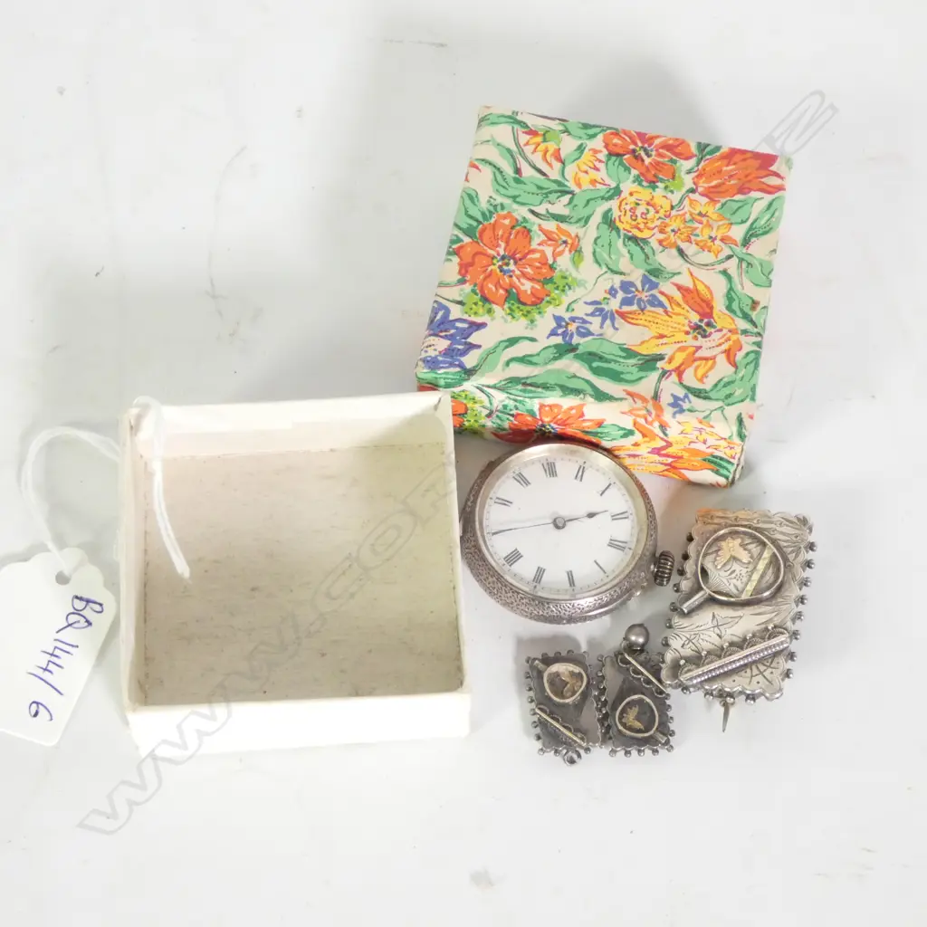 AESTHETIC MOVEMENT SILVER BROOCH + PR MATCHING CHARMS & STG SILVER POCKETWATCH B'HAM 1885 Image 1++