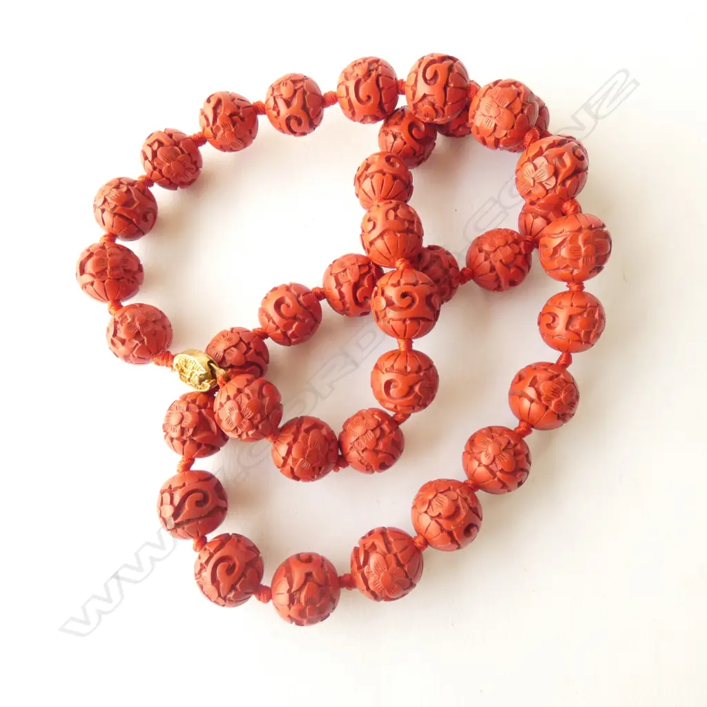 CINNIBAR LACQUER BEAD NECKLACE L.600mm Image 1++