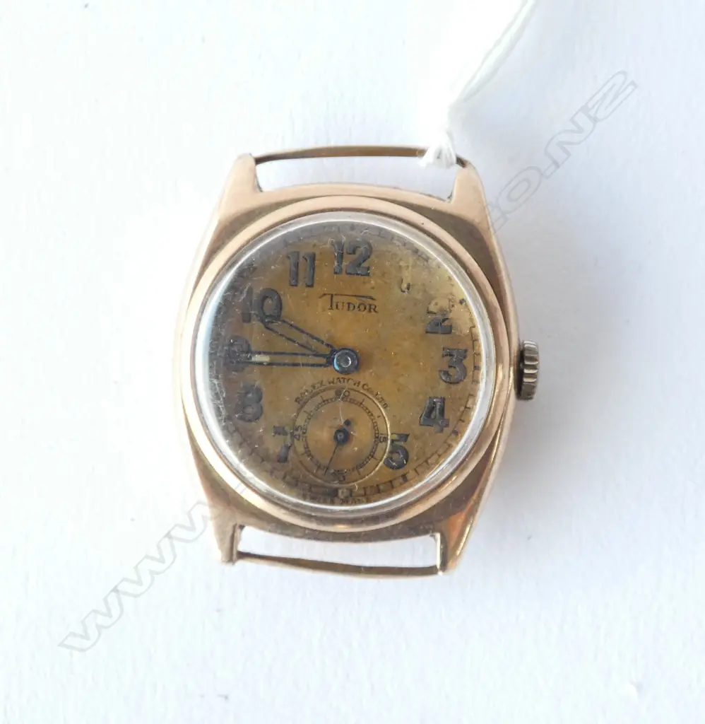 Mens 1930-40's 9ct Gold watch, case by Rolex, movement Tudor, Dial has Rolex Watch Company, Image 1++