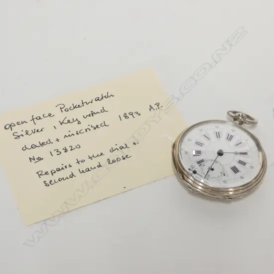 STG SILVER OPEN FACE POCKETWATCH 1893 face with fault