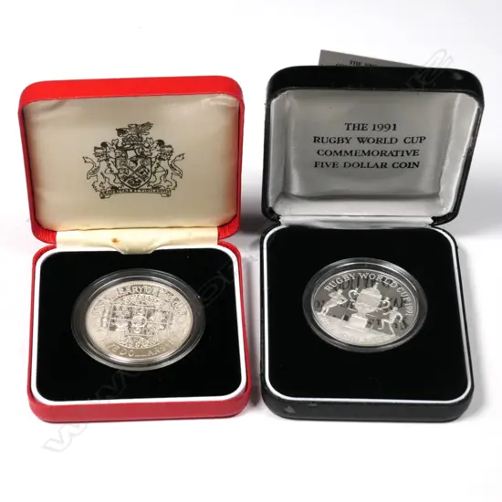 2X NZ PROOF SILVER $5 COINS 1991 & 1993 CASED & BOXED