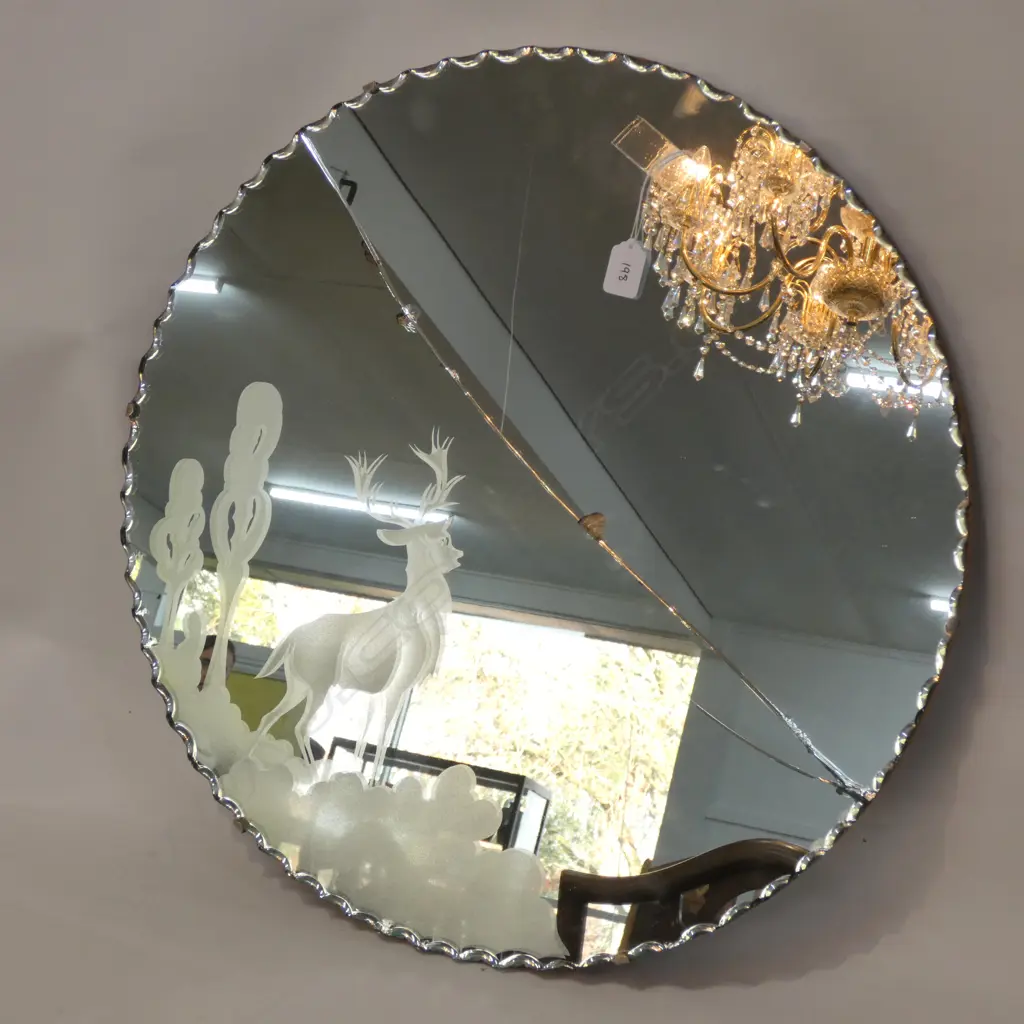 CIRCULAR ETCHED STAG MIRROR 600MM DIA broken Image 1++
