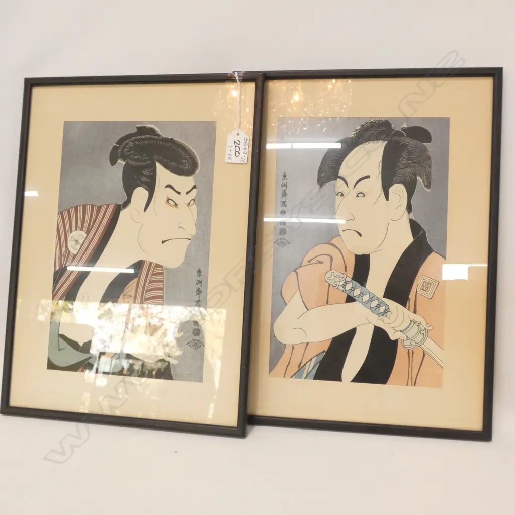 PAIR GLASS, FRAMED ORIENTAL CARICATURE PAINTINGS  W. 280 X 180MM & INK DRAWING W. 365 X 245MM Image 1++
