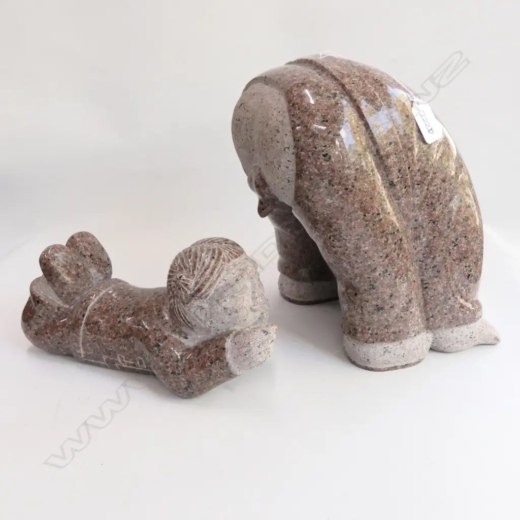 COMICAL POLISHED MARBLE 2 PCE FIGURED SCULPTURE Image 1++