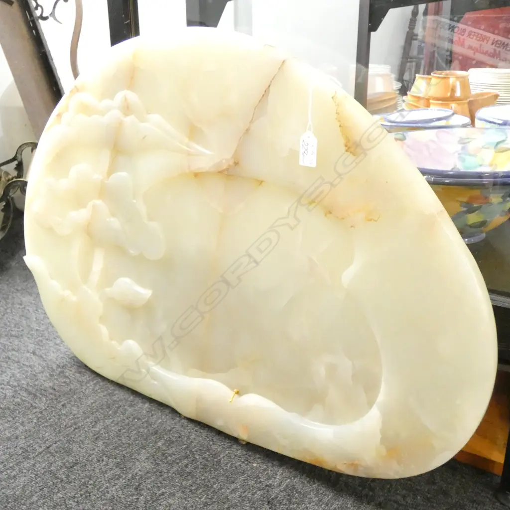 ALABASTER LARGE CARVED LOTUS PANEL. 765MM X 530MM Image 1++