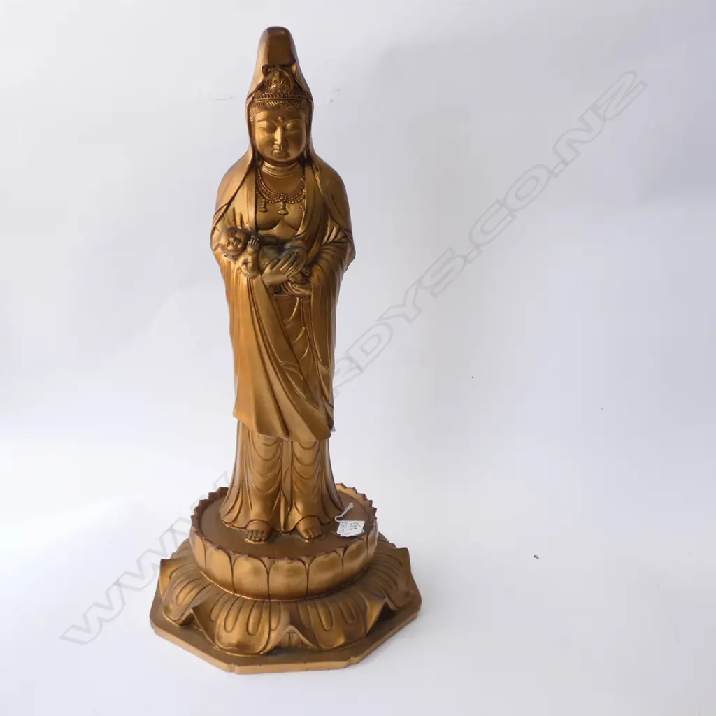 GILT BUDDHA & CHILD ORIENTAL STATUE Image 1++