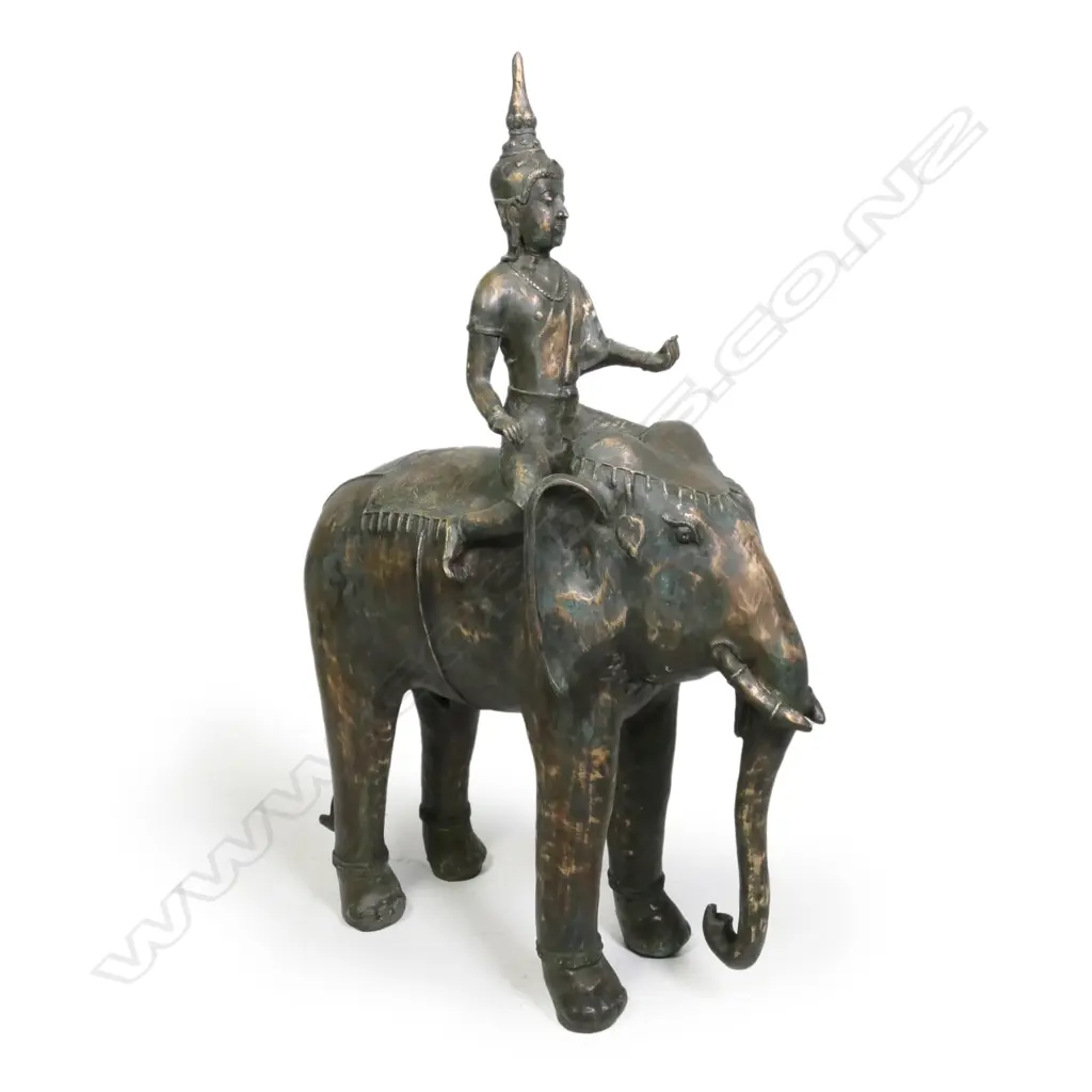 LG HEAVY BRONZE THAI ELEPHANT & RIDER, 600 X 800mm Image 1++