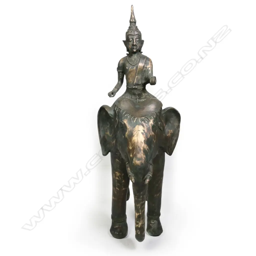 LG HEAVY BRONZE THAI ELEPHANT & RIDER, 600 X 800mm Image 1++