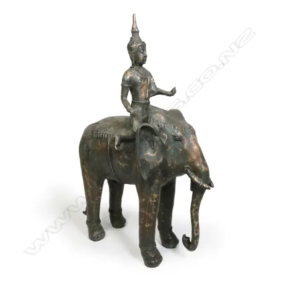LG HEAVY BRONZE THAI ELEPHANT & RIDER, 600 X 800mm