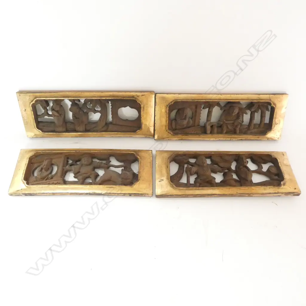 4 CARVED WOODEN PANELS 90 x 240mm Image 1++