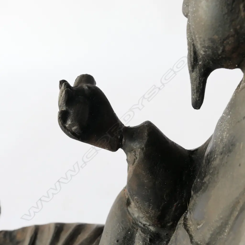 OLD JAPANESE IRON BEARED GENT ON HORSE BACK, REPAIR TO ONE HAND, H.330mm Image 1++