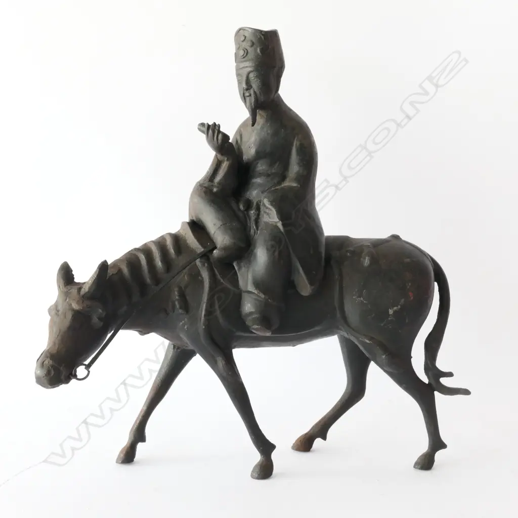 OLD JAPANESE IRON BEARED GENT ON HORSE BACK, REPAIR TO ONE HAND, H.330mm Image 1++