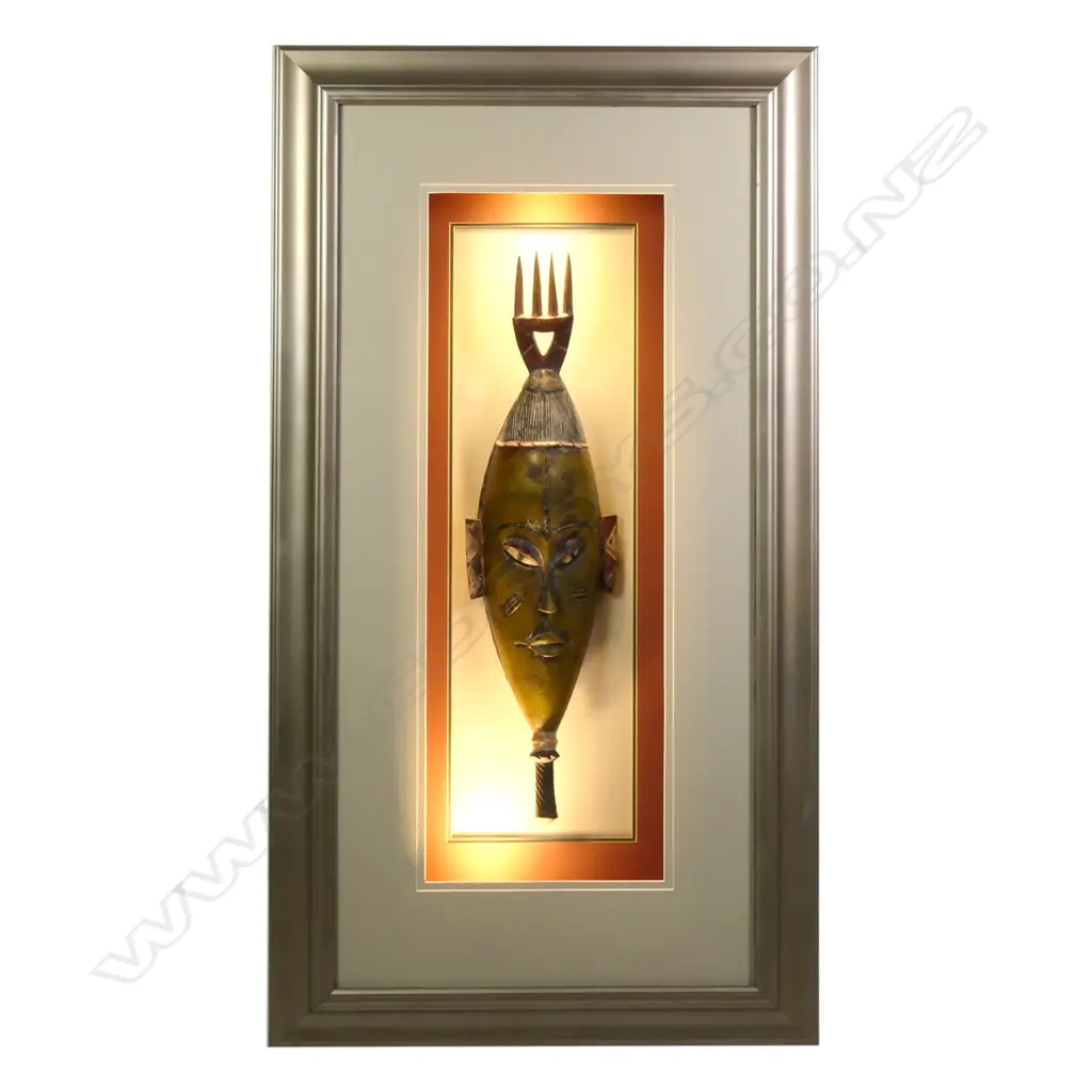 OLD WOODEN AFRICAN HIGH HILL MASK,  1000 x 500mm (INCL FRAME) Image 1++