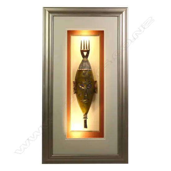 OLD WOODEN AFRICAN HIGH HILL MASK,  1000 x 500mm (INCL FRAME)