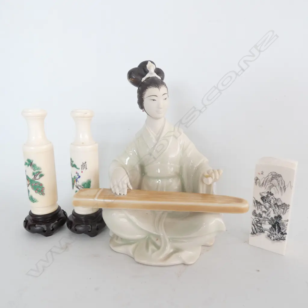JAPANESE FIGURE (faulted) AND IVORY? VASES Image 1++