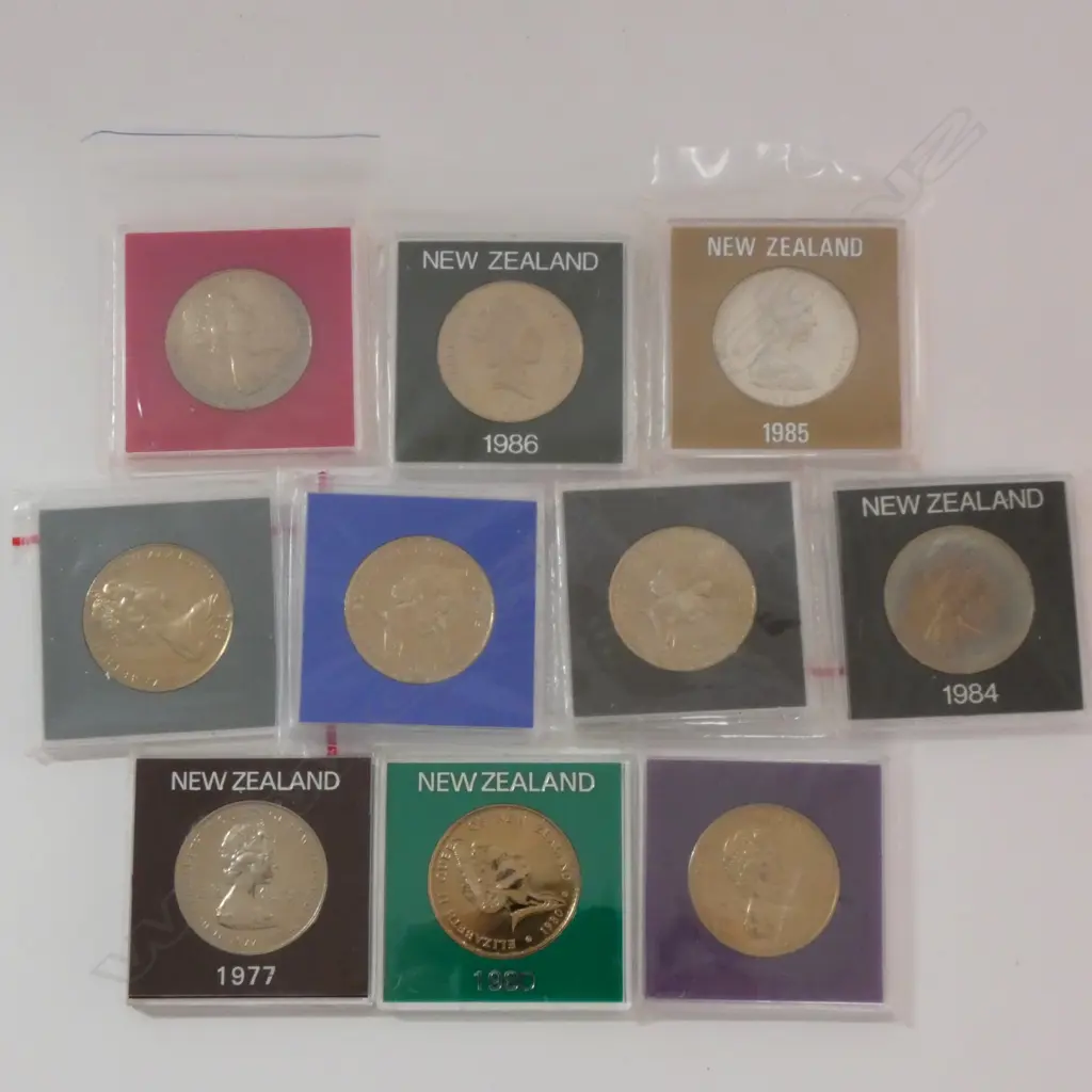 TEN NZ DOLLAR COINS '77/'78/'80/'81/'82/'83/'84/'85/'86/'83 CHARLES&DI Image 1++