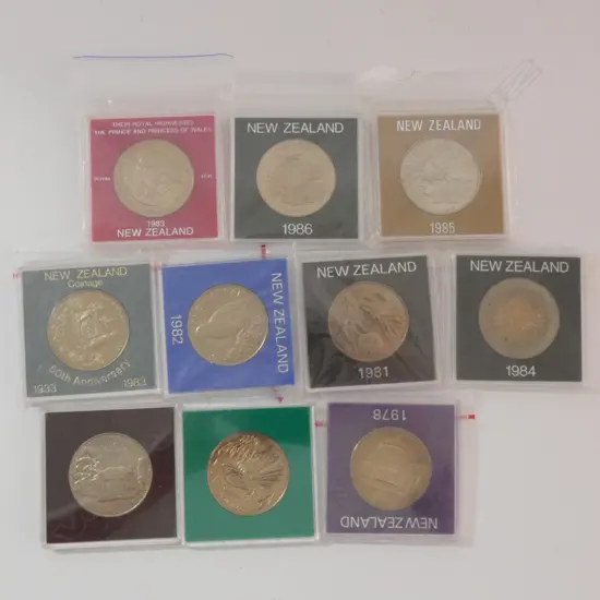 TEN NZ DOLLAR COINS '77/'78/'80/'81/'82/'83/'84/'85/'86/'83 CHARLES&DI