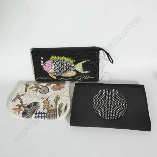 3 BEADED BAGS, W. 190MM