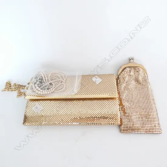 OROTON MESH HANDBAG + COIN PURSE & COSTUME PEARL NECKLACE