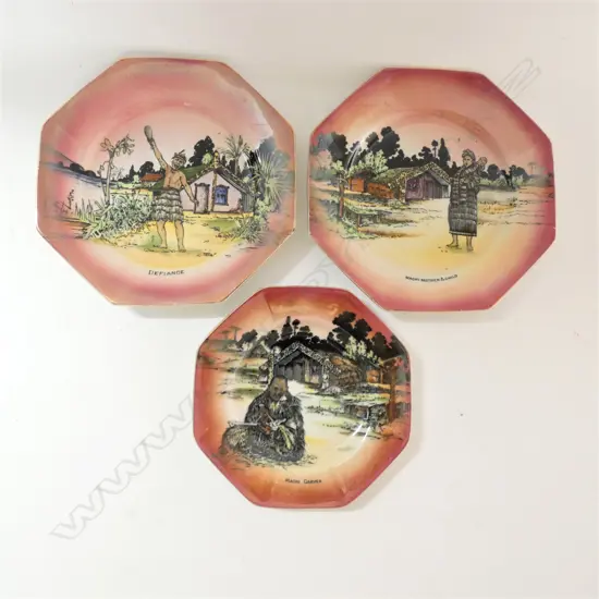 THREE GRIMWADES MAORI WARE PLATES...