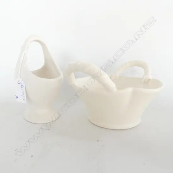 2 WHITE BASKET VASES