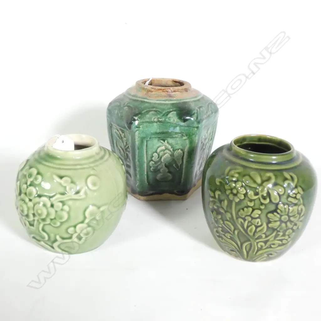 3 GREEN GINGER JARS H. 140MM Image 1++