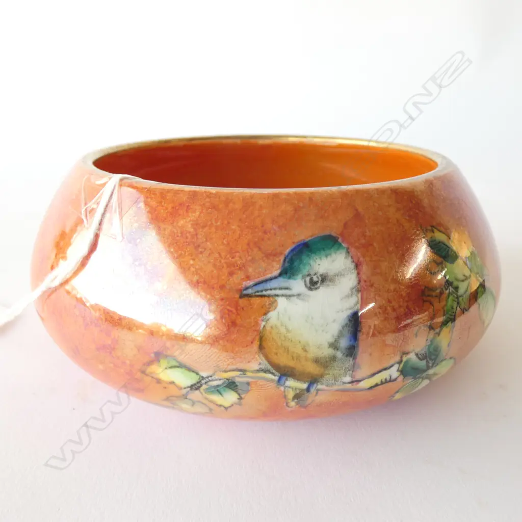 GRIMWADES ORANGE LUSTRE WARE KOOKABURRA BOWL, A/F  W, 135MM Image 1++