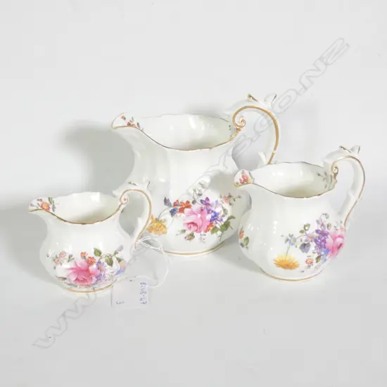ROYAL CROWN DERBY, 3 GRADUATED JUGS, H. 110MM
