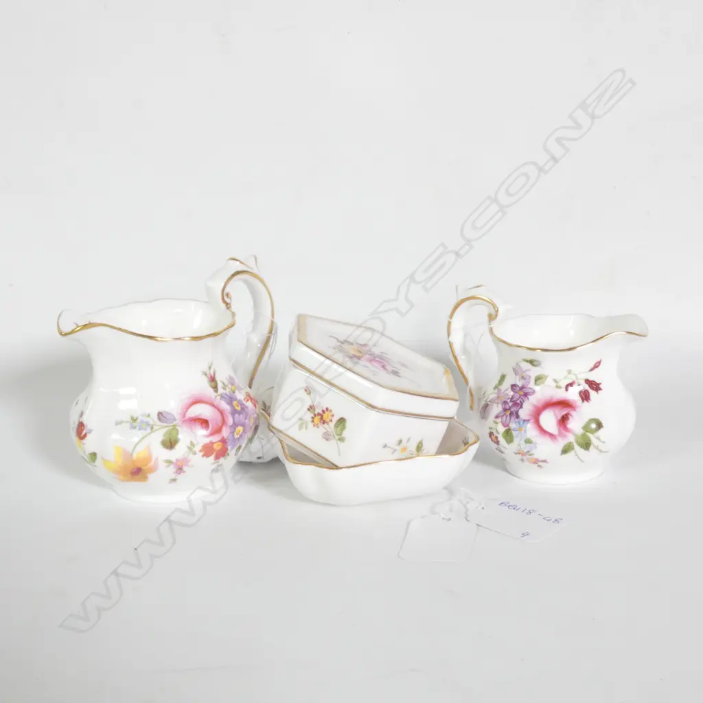 ROYAL CROWN DERBY, DERBY POSIES, 2 JUGS, LIDDED BOX, DISH Image 1++